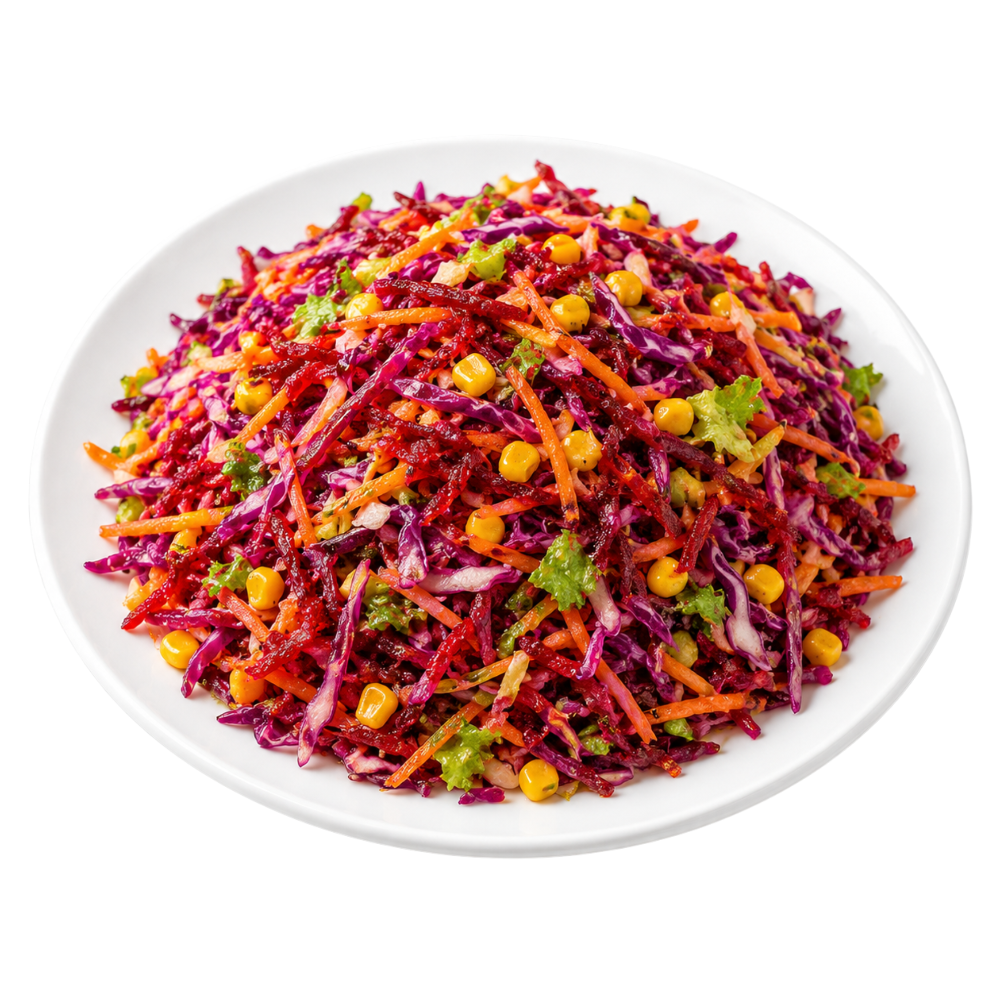 Purple cabbage rainbow slaw with carrots, corn and beet